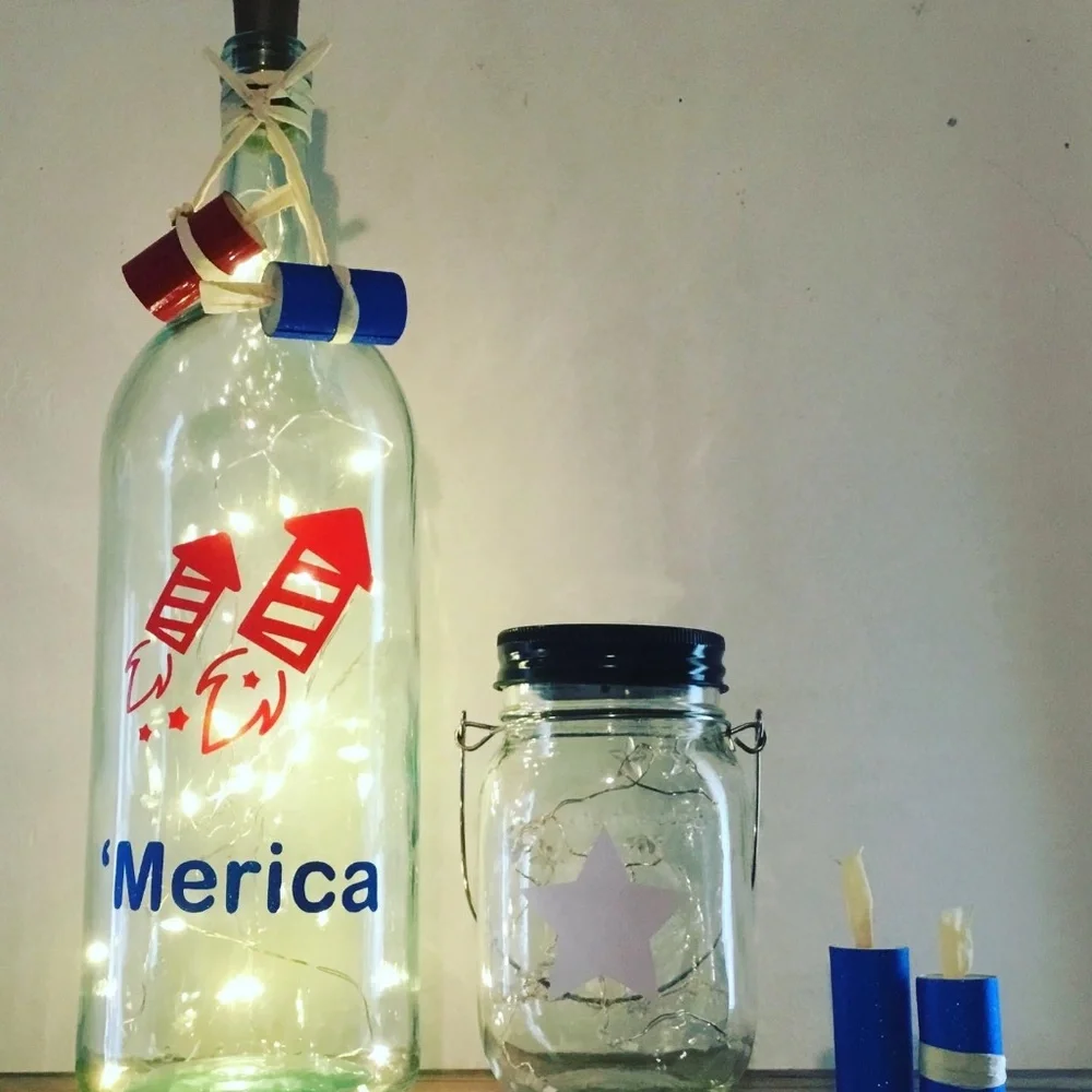‘MERICA’ Wine Bottle Lantern